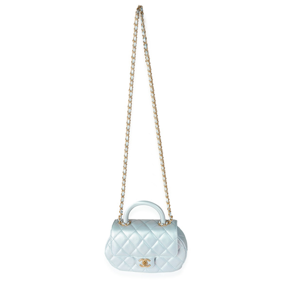 Chanel 24C Light Blue Iridescent Quilted Lambskin Small Top Handle Bag - Picture 6 of 8